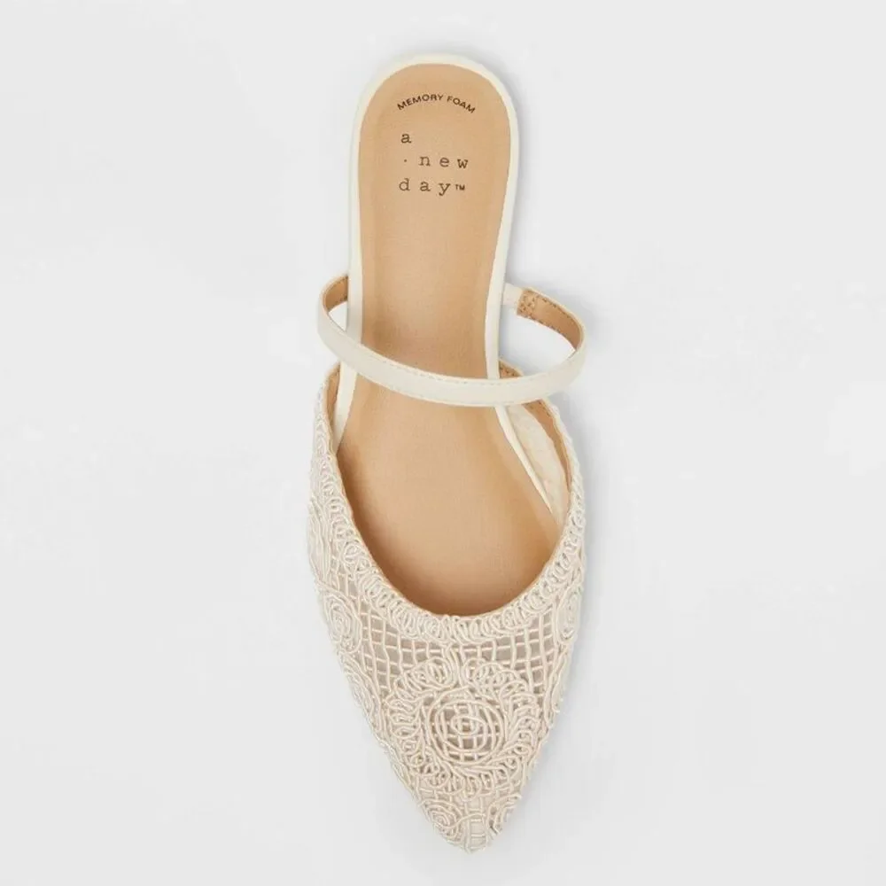 a new day Cream Woven Pointed Toe Slingback Flats